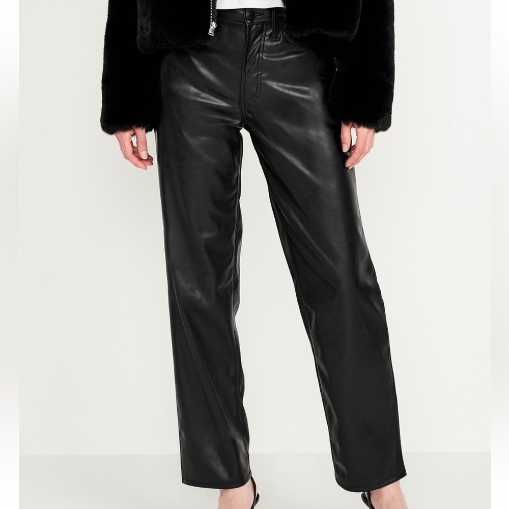 Old Navy OG Loose Black Leather Straight Leg Pants